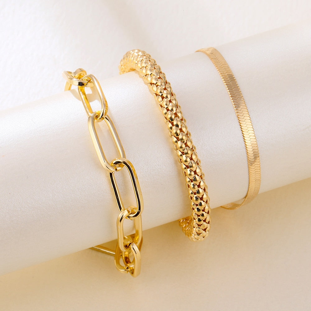 4 Pcs Chunky Metal Chain Bracelet Set