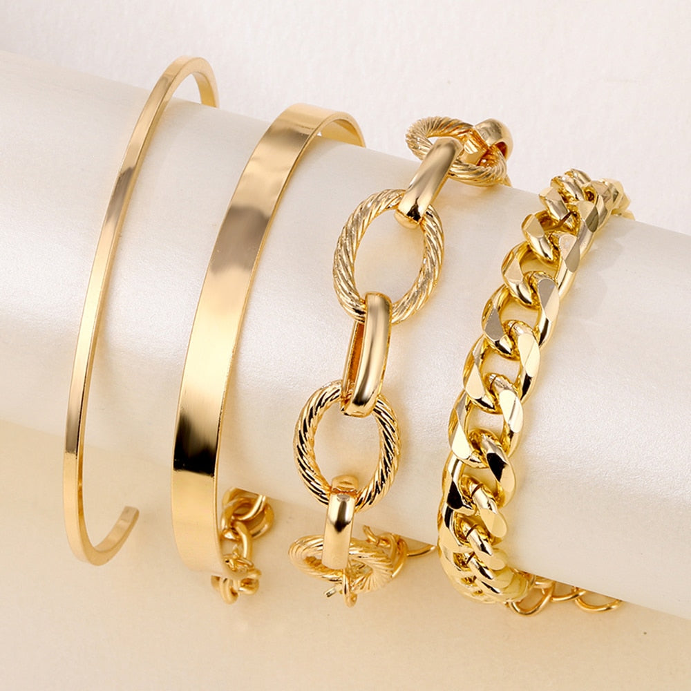 4 Pcs Chunky Metal Chain Bracelet Set