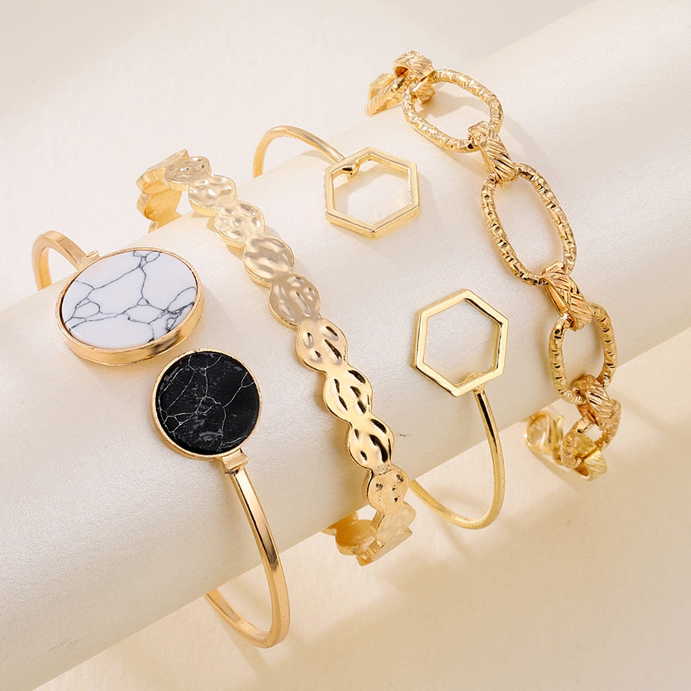 4 Pcs Chunky Metal Chain Bracelet Set