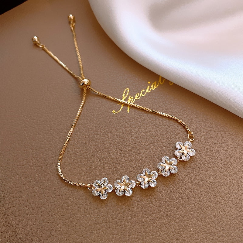 2 Pcs Gold + Silver Flower Adjustable Bracelets