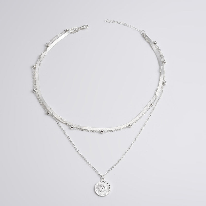 925 Sterling Silver Three-Layer Round Necklace