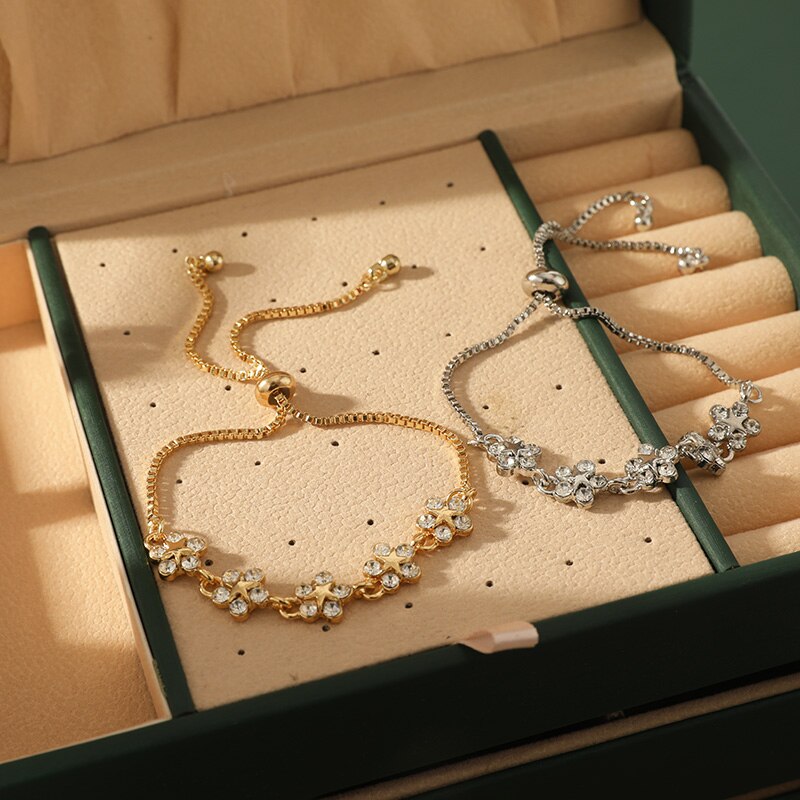 2 Pcs Gold + Silver Flower Adjustable Bracelets