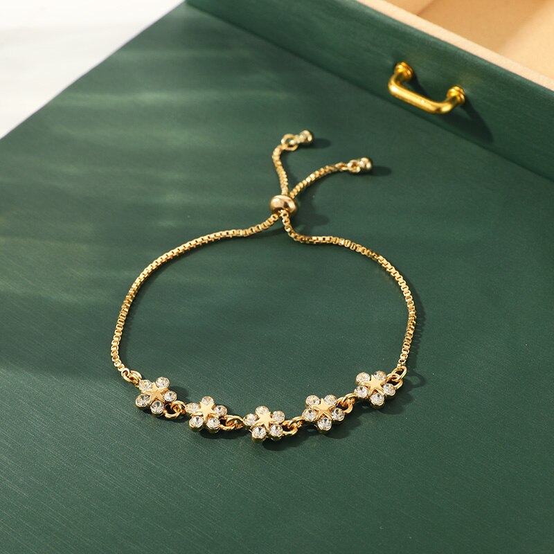2 Pcs Gold + Silver Flower Adjustable Bracelets