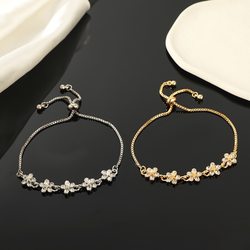 2 Pcs Gold + Silver Flower Adjustable Bracelets