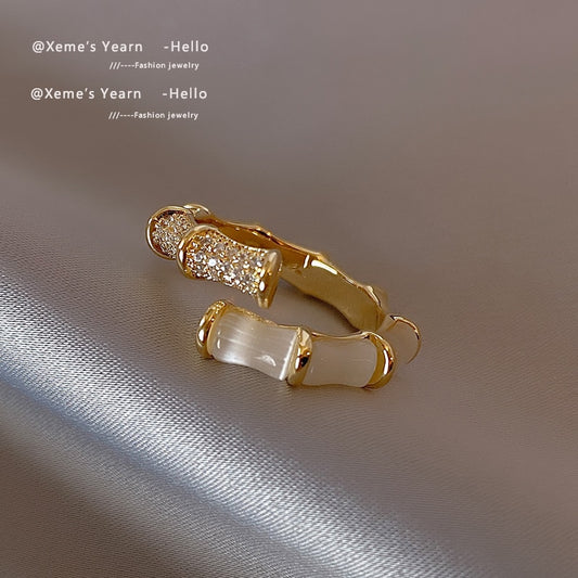 Bamboo Shape Opal Adjustable Ring