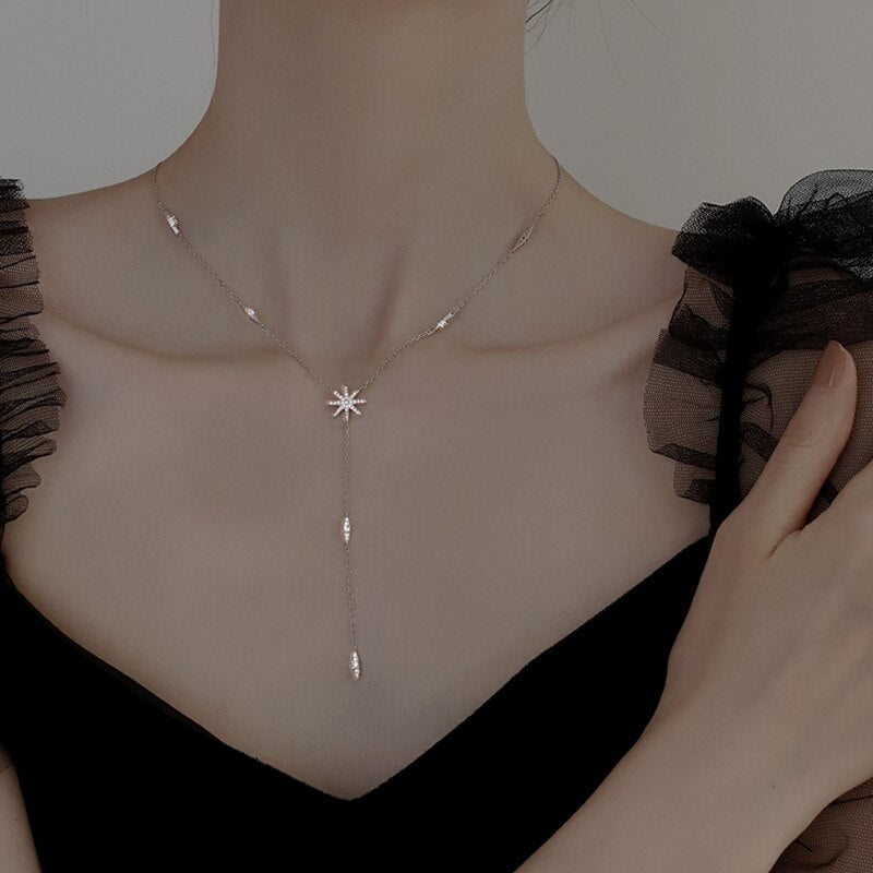 925 Sterling Silver Shining Star Clavicle O-Chain Choker