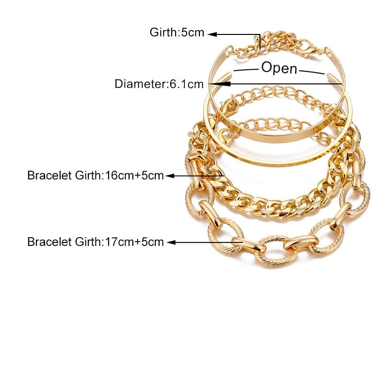 4 Pcs Chunky Metal Chain Bracelet Set