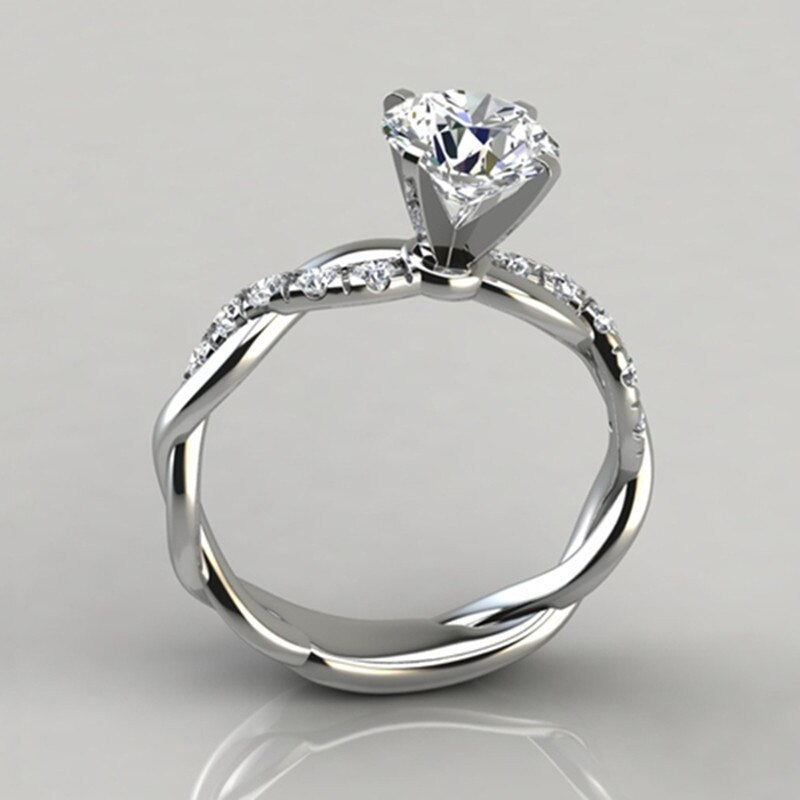 Two Tone CZ Twisted Ring