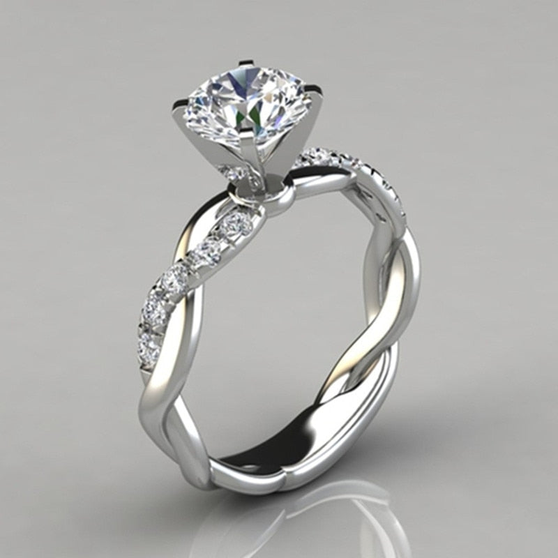 Two Tone CZ Twisted Ring