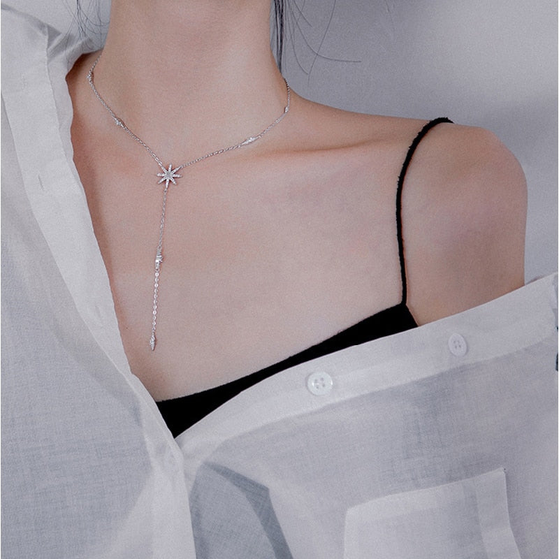 925 Sterling Silver Shining Star Clavicle O-Chain Choker