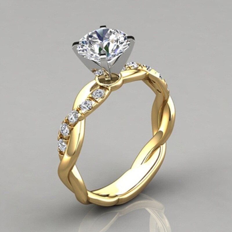 Two Tone CZ Twisted Ring