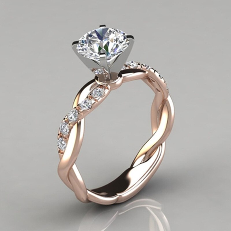 Two Tone CZ Twisted Ring