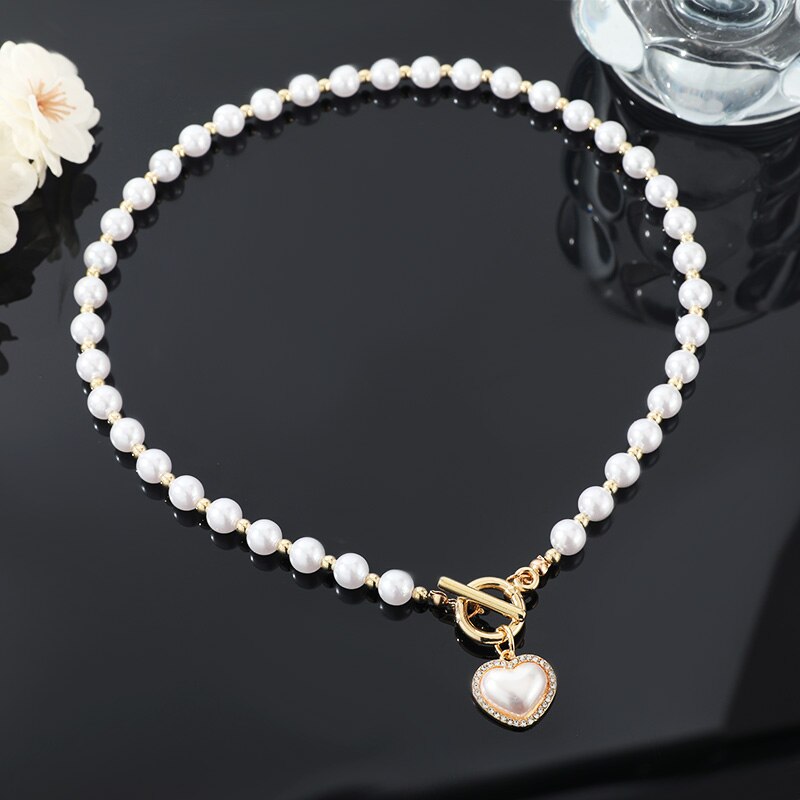 Pearl Collarbone Choker with Heart Pendant