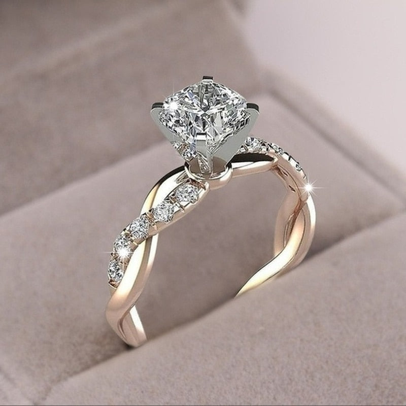 Two Tone CZ Twisted Ring