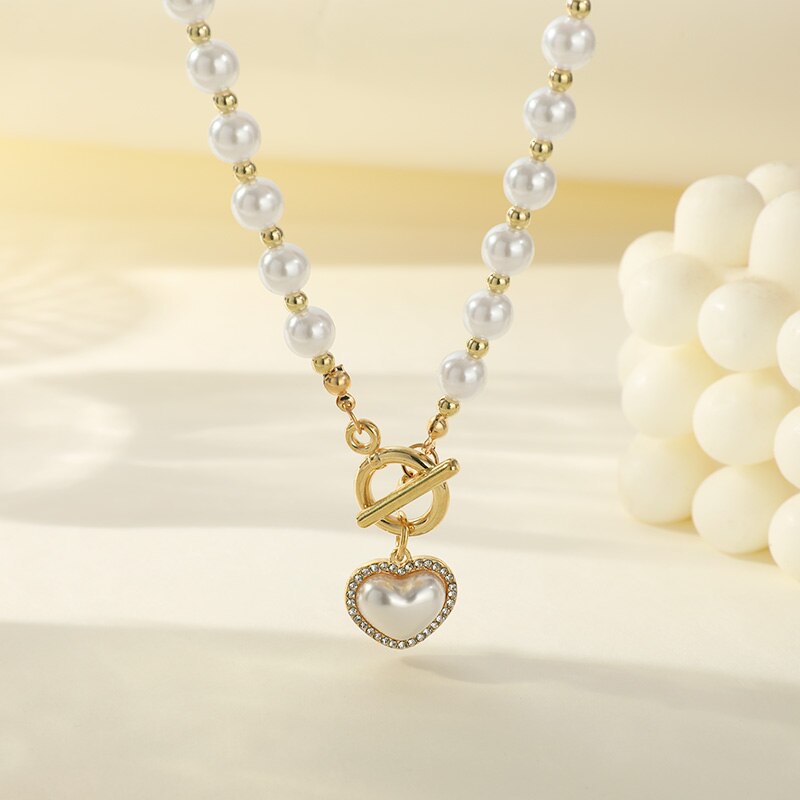 Pearl Collarbone Choker with Heart Pendant