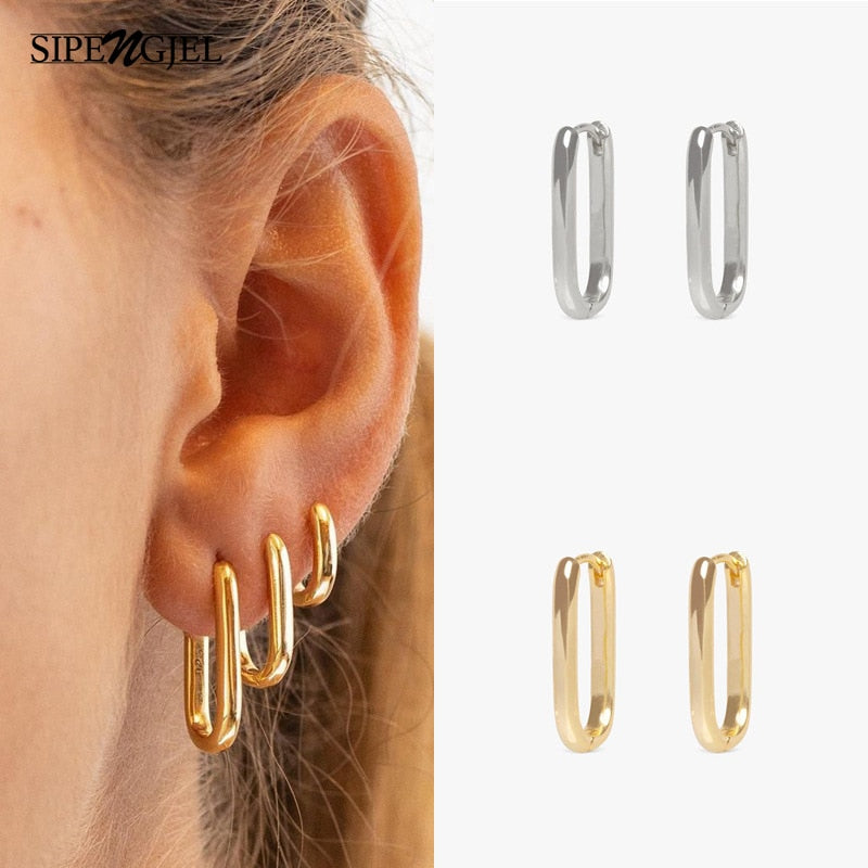 Geometric Square and Circle Hoop Earrings